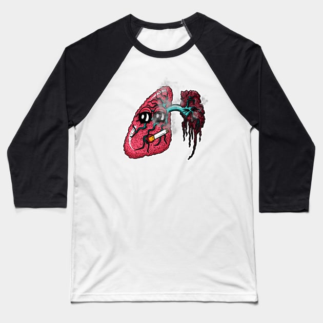 Smokers Lung! Cartoon Lungs Baseball T-Shirt by Squeeb Creative